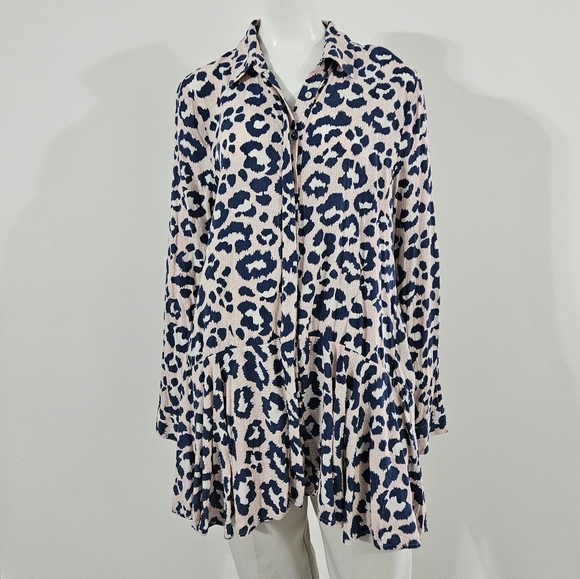 Entro Womens Button-Up Tunic Top NWOT Adjustable Sleeve Lightweight Pink Blue L - Picture 3 of 14